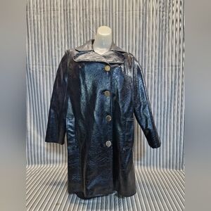 Vintage Women’s Black Leather Coat Button Front Mid Length Jacket